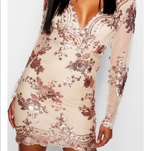 Gold sequins mesh dress